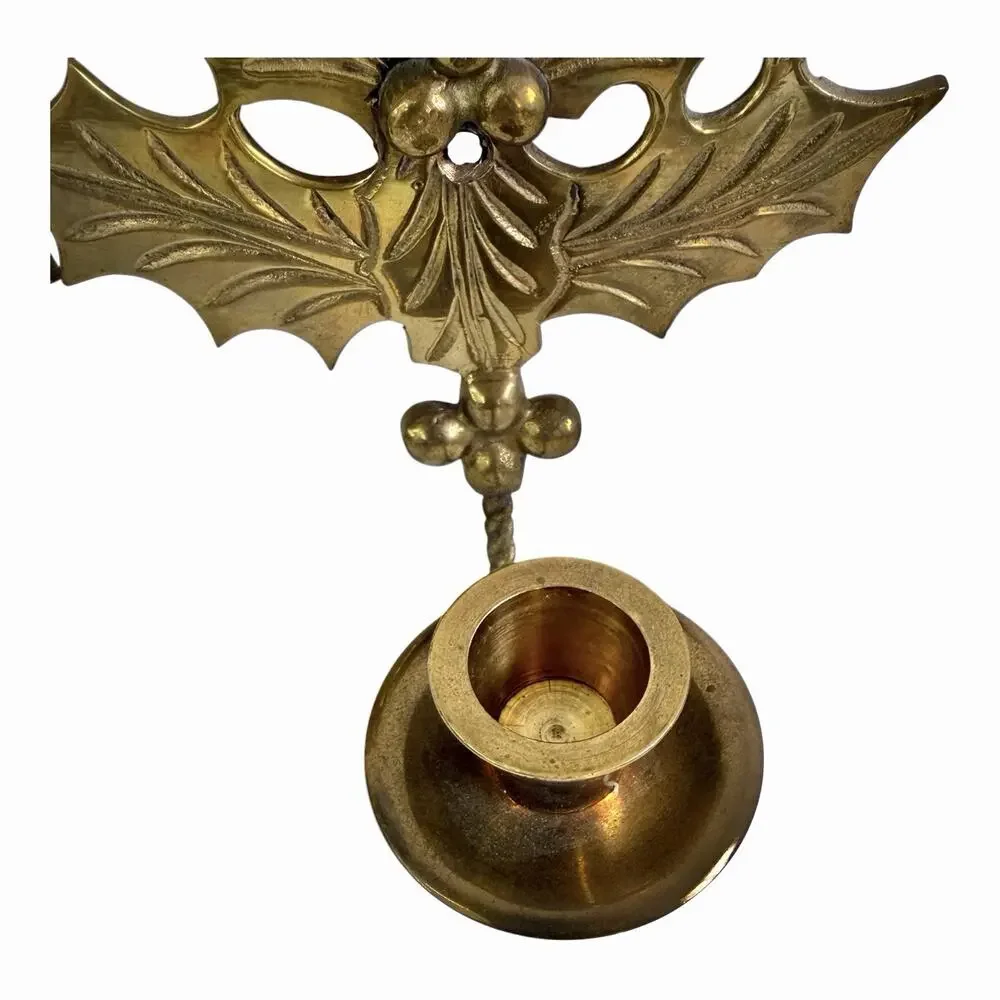 Viintage Solid Brass Candle Holders Wall Decor Holly Leaf Shaped India 7”x5”